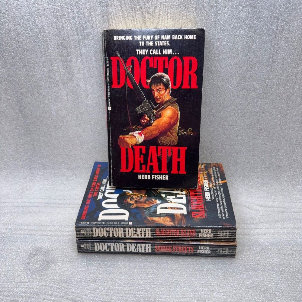 Doctor Death # 1 3 4 by Herb Fisher, Vintage 80s/90s Action Novels Books